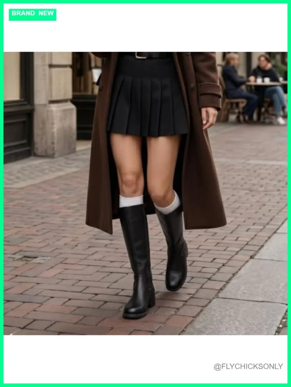 Women's Knee High Boots Faux Leather Square Toe Side Zipper Flat Chunky Heel